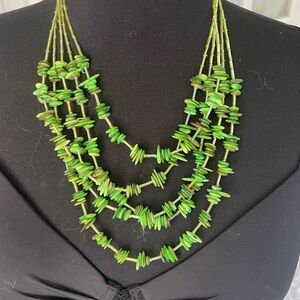 Chic Green Multi-Strand Necklace of green shell and beads